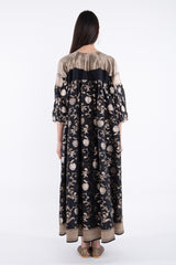 Rania Silk Black With Gold Flowers Dress