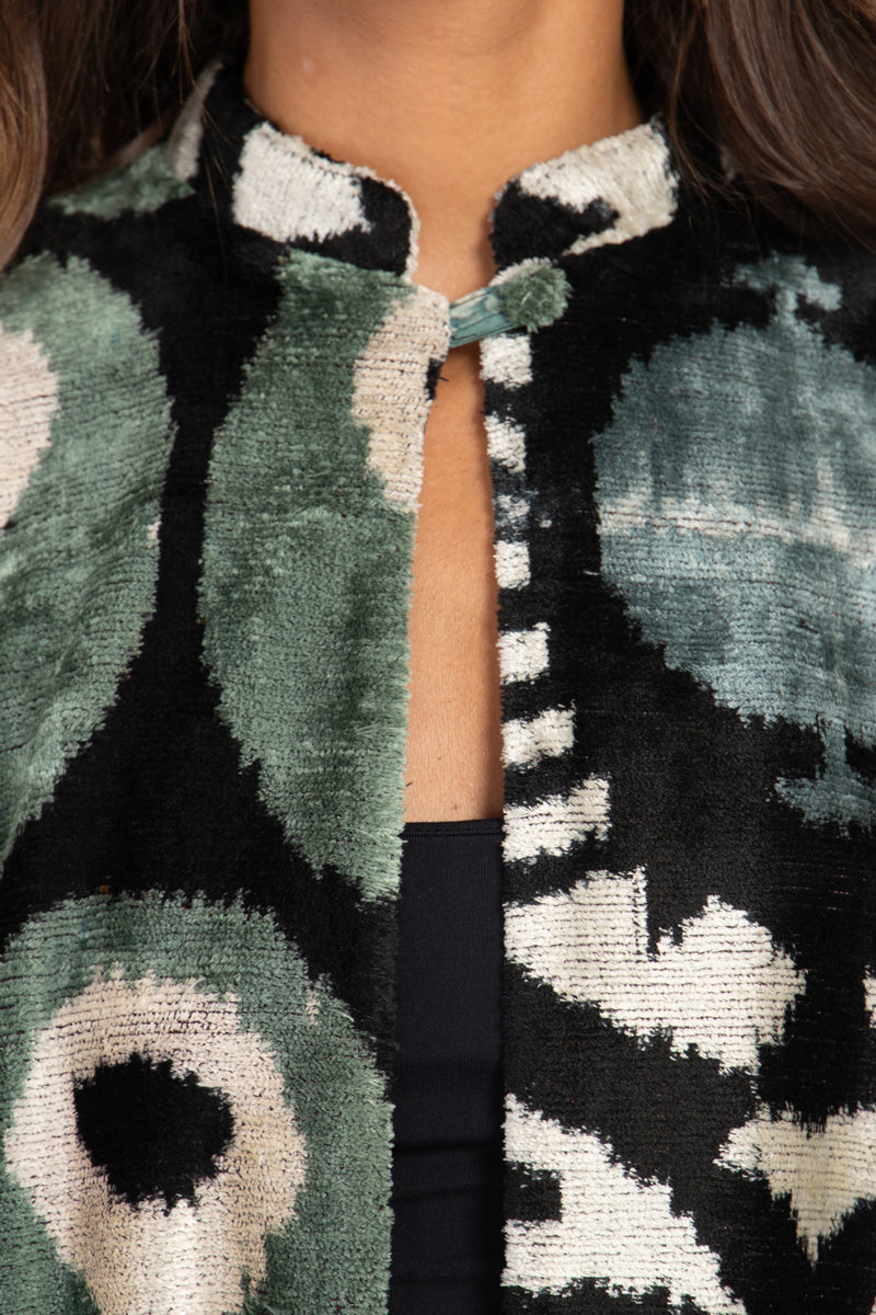 Dima Velvet Ikat Green Coat