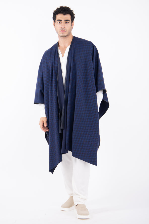 Loro Piana Wool Blue Checks Poncho