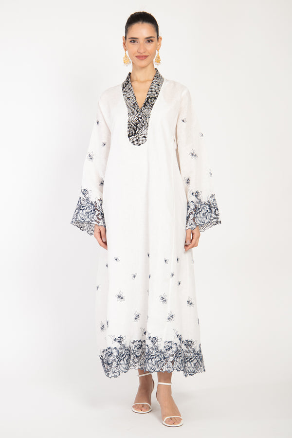 Warde Linen Embroidered Black & White Dress