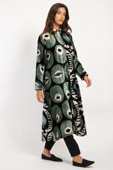 Dima Velvet Ikat Green Coat