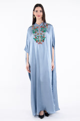 Sahra Silk Embroidered Grey Dress