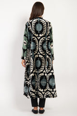 Dima Velvet Ikat Green Coat