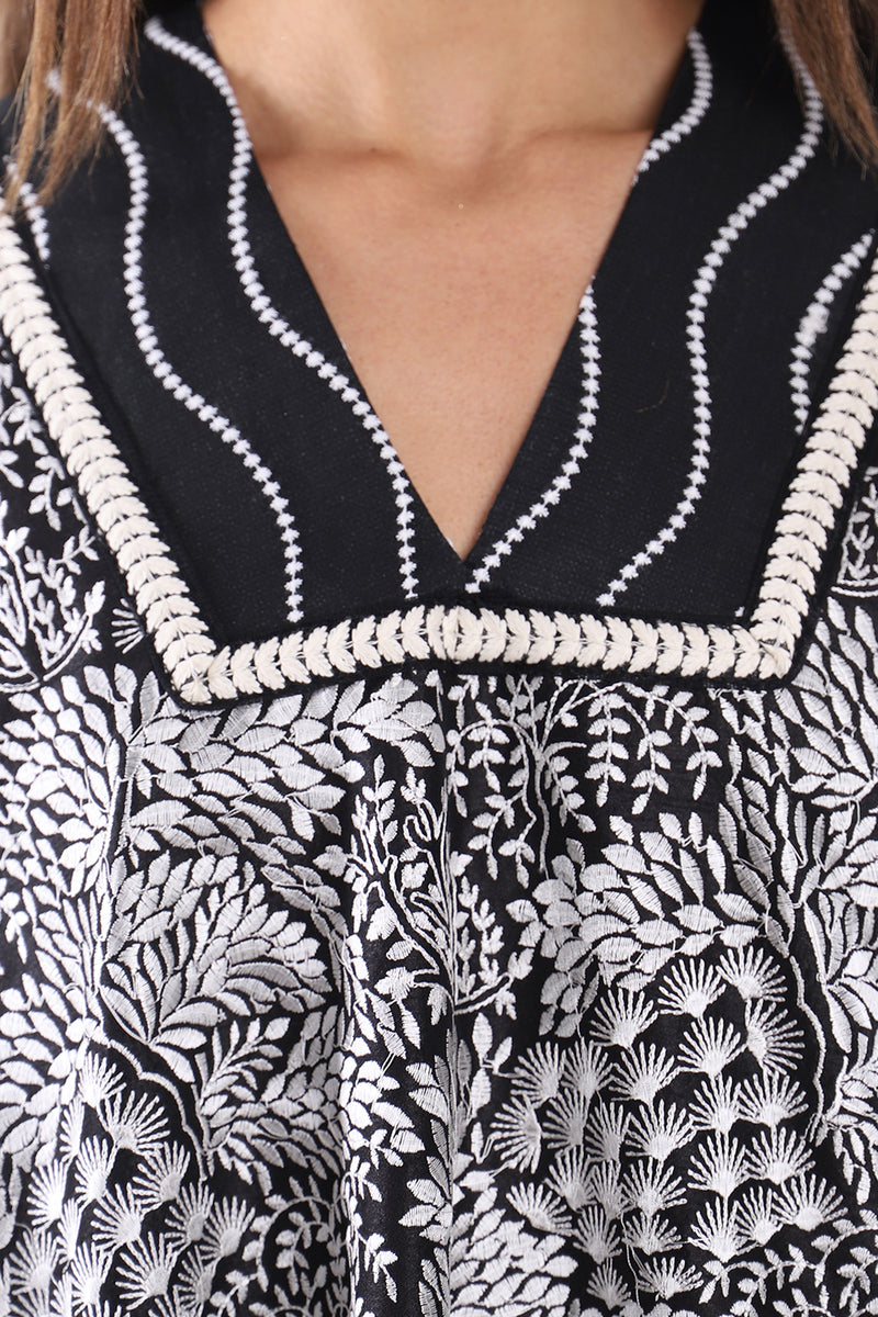 Adan Georgette Embroidered Black & White Dress