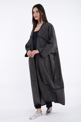 Moghrabieh Linen Striped Dark Grey Abaya