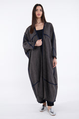 Moghrabieh Linen Striped Dark Grey Abaya