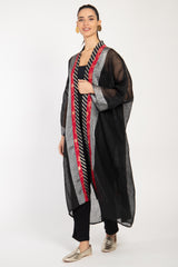 Khalida Silk Embroidered Florals Black Abaya