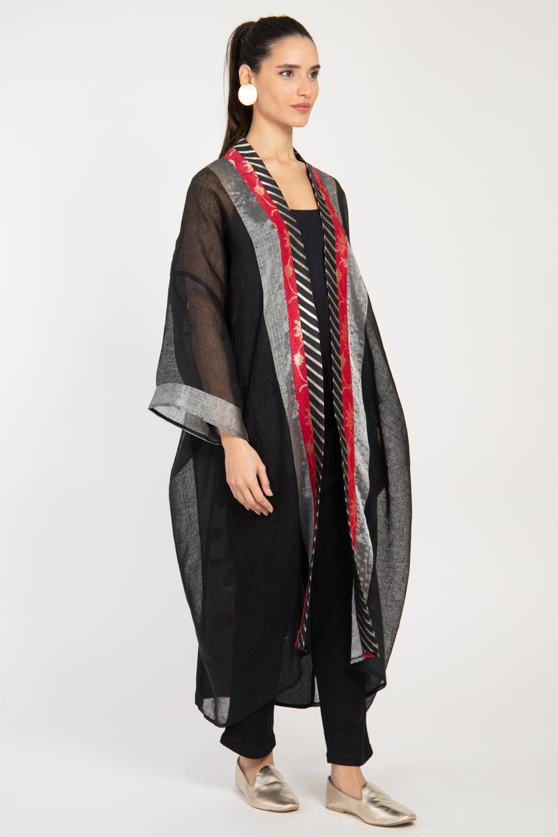 Khalida Silk Embroidered Florals Black Abaya