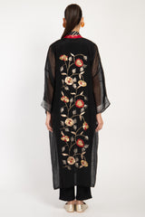 Khalida Silk Embroidered Florals Black Abaya