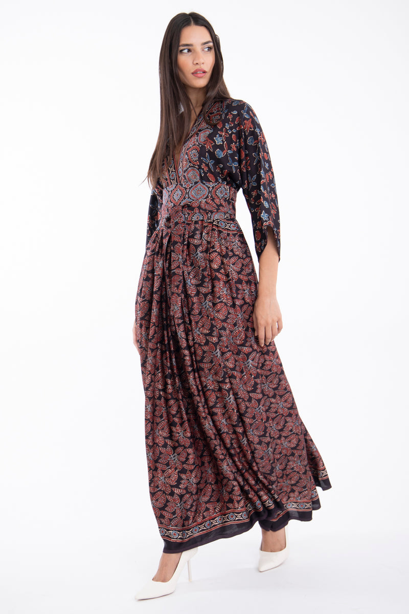 Sharifa Silk Printed Leaves Dress