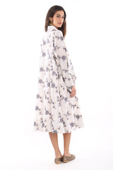 Nour Linen Embroidered White & Blue Dress