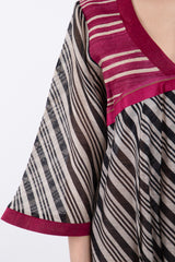 Aida Silk Striped Fuchsia & Grey Dress