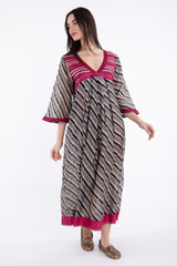 Aida Silk Striped Fuchsia & Grey Dress