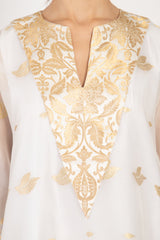 Tamara Handwoven Silk Gold & White Dress