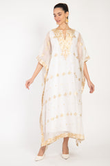 Tamara Handwoven Silk Gold & White Dress