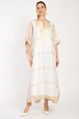 Tamara Handwoven Silk Gold & White Dress