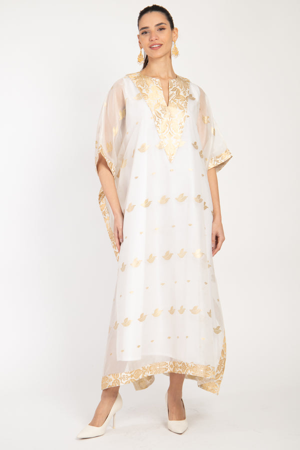 Tamara Handwoven Silk Gold & White Dress