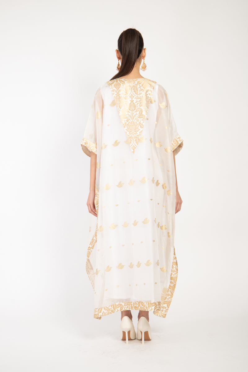 Tamara Handwoven Silk Gold & White Dress