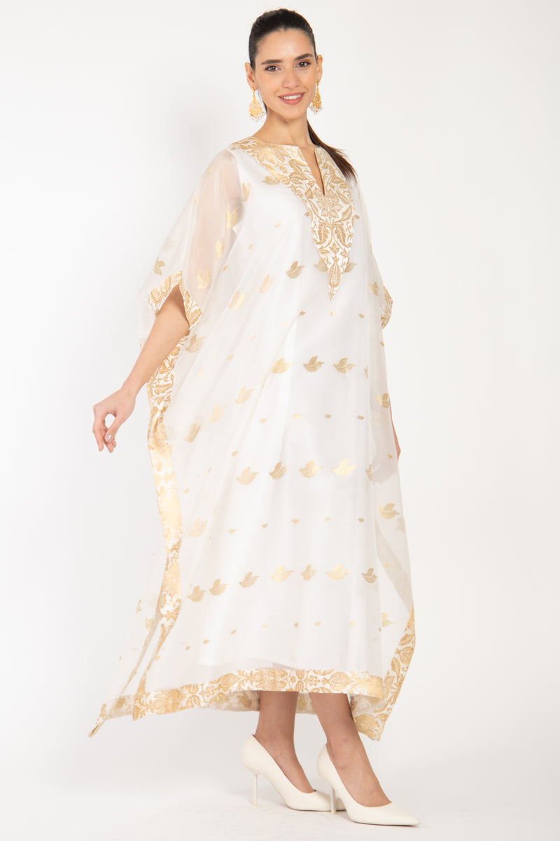 Tamara Handwoven Silk Gold & White Dress