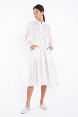 Remy Cotton White Polka Dots Dress