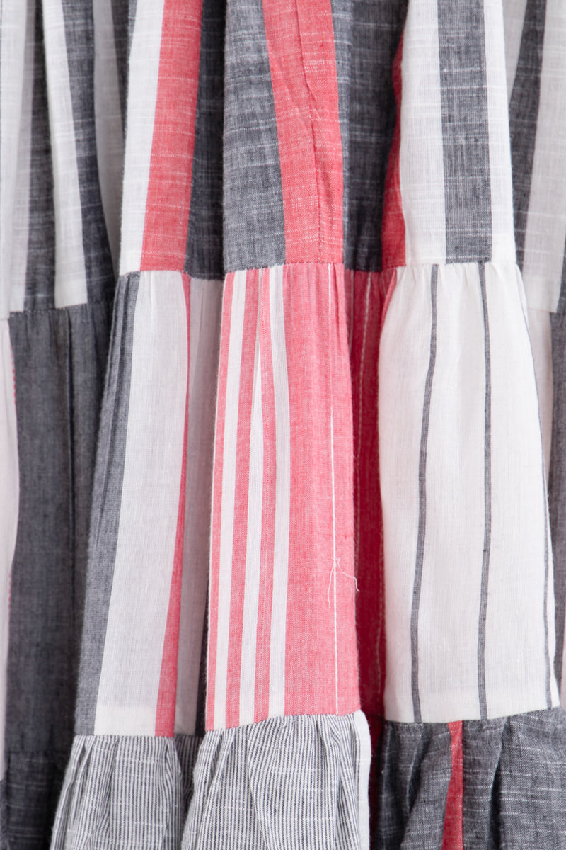 Lila Cotton Striped Pink & Grey Dress