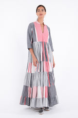 Lila Cotton Striped Pink & Grey Dress