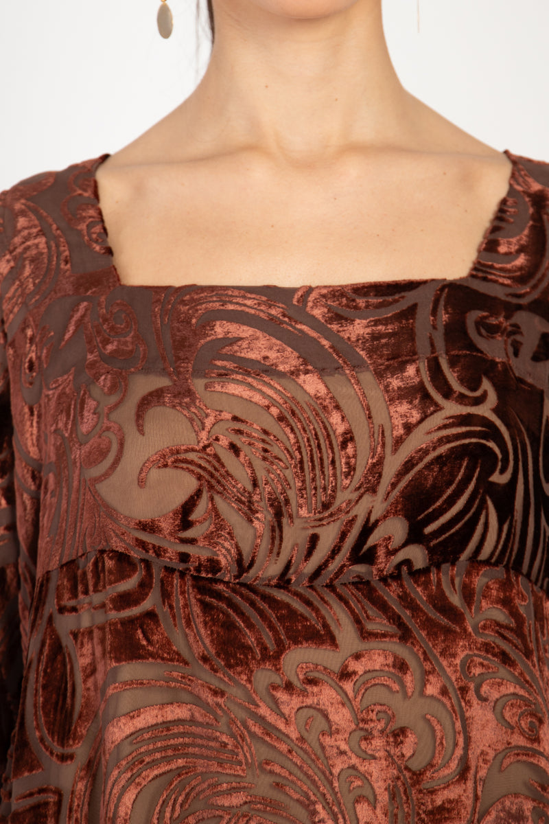 Ayyam Velvet Dévoré Burn Out Bronze Dress