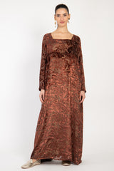 Ayyam Velvet Dévoré Burn Out Bronze Dress