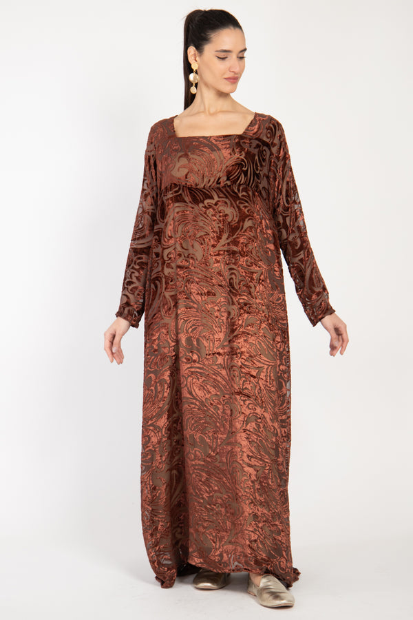 Ayyam Velvet Dévoré Burn Out Bronze Dress