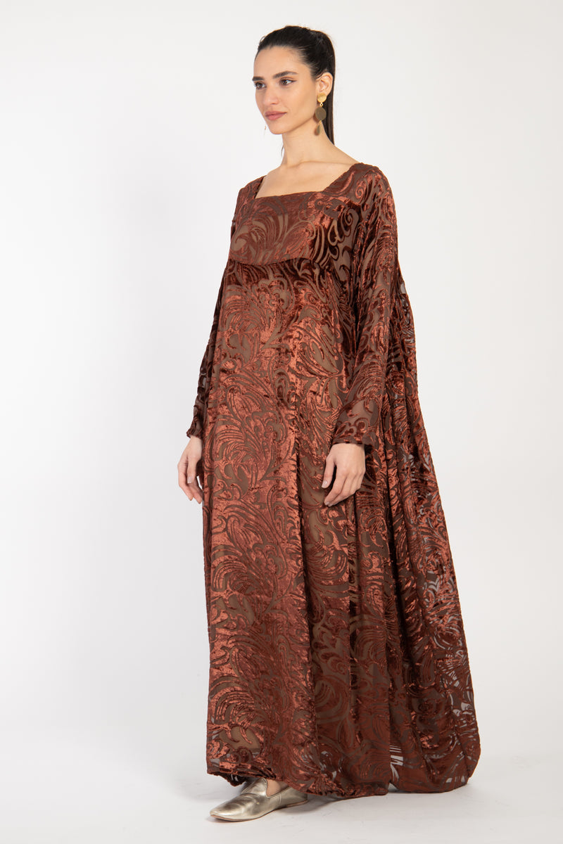 Ayyam Velvet Dévoré Burn Out Bronze Dress