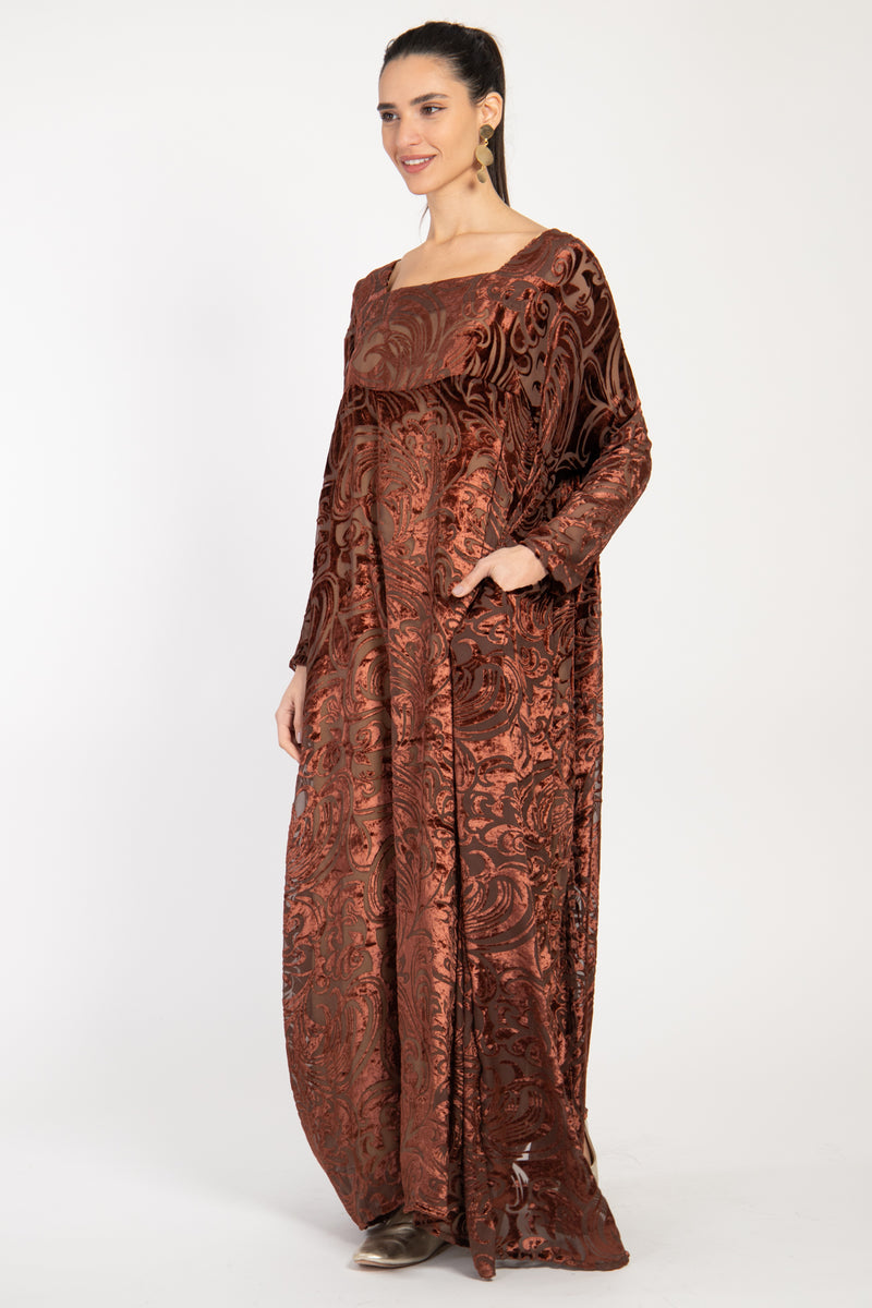 Ayyam Velvet Dévoré Burn Out Bronze Dress