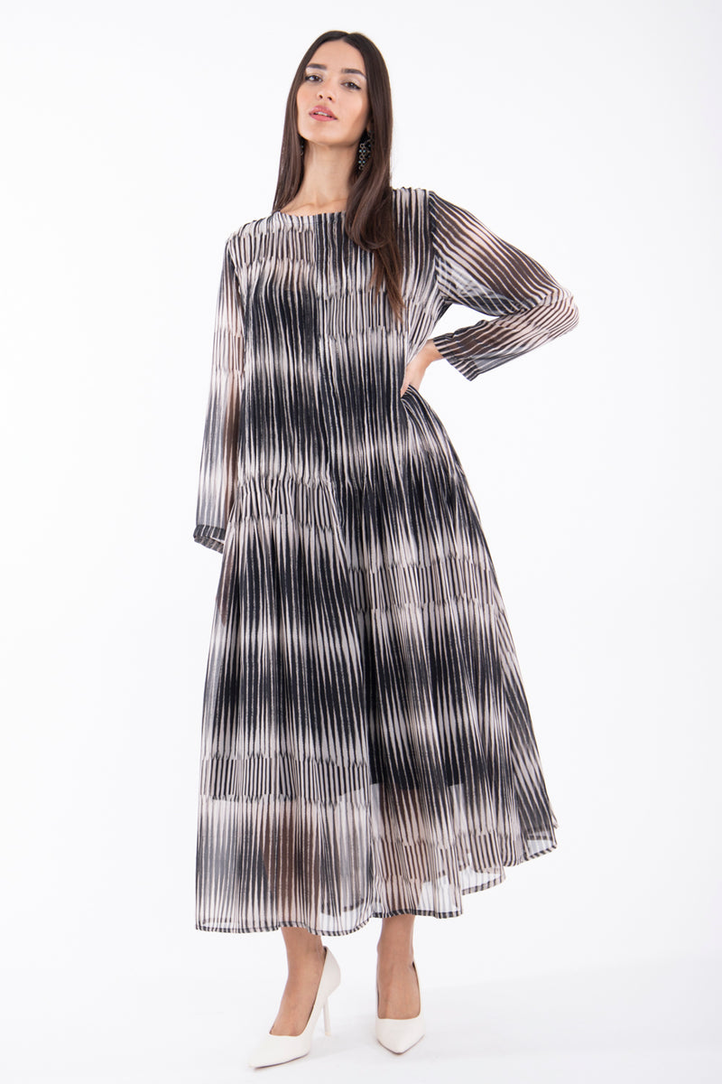 Lea Silk Striped Black And White Dress
