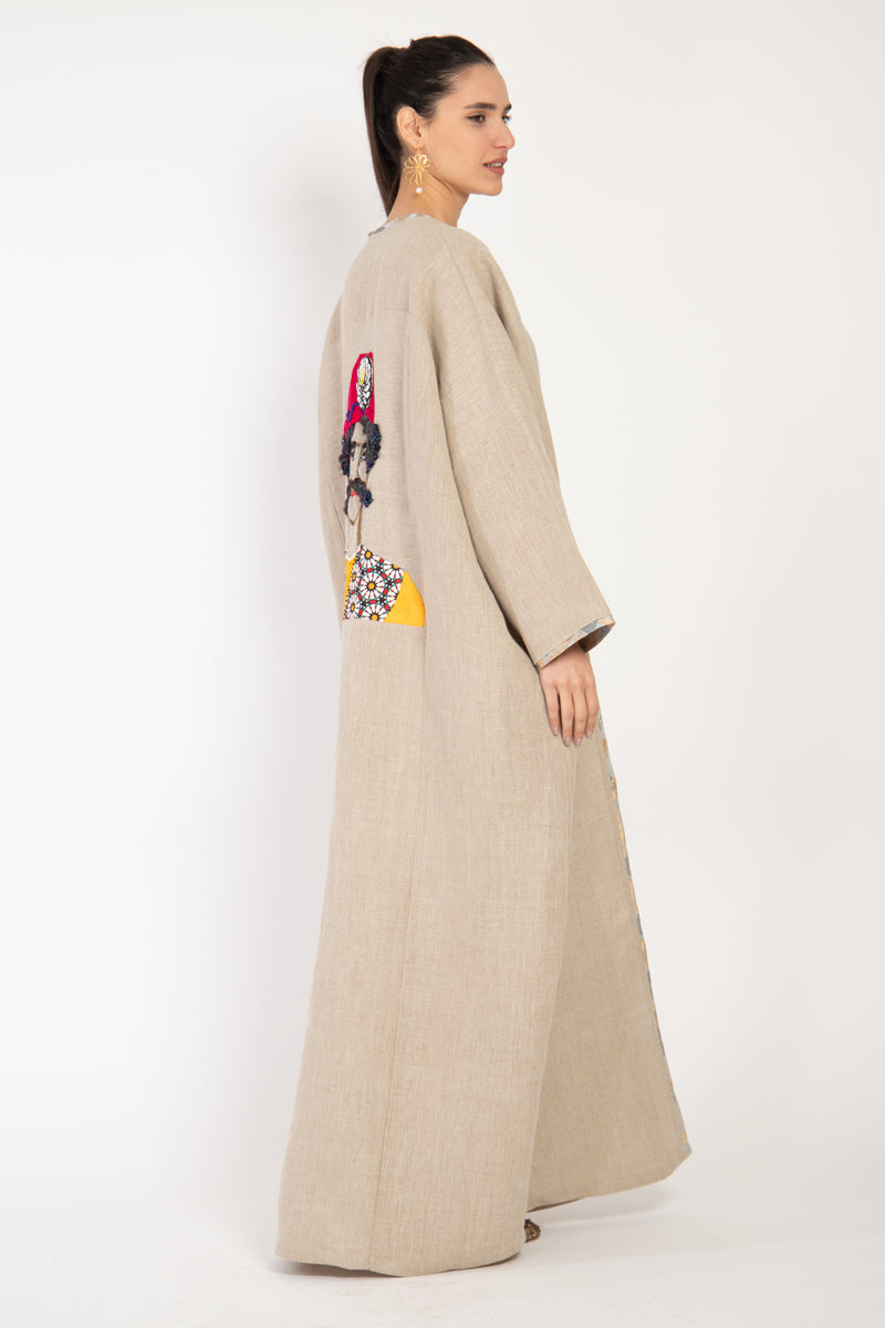 One-Of-A-Kind Fatima Linen Hand Stitched Abaya