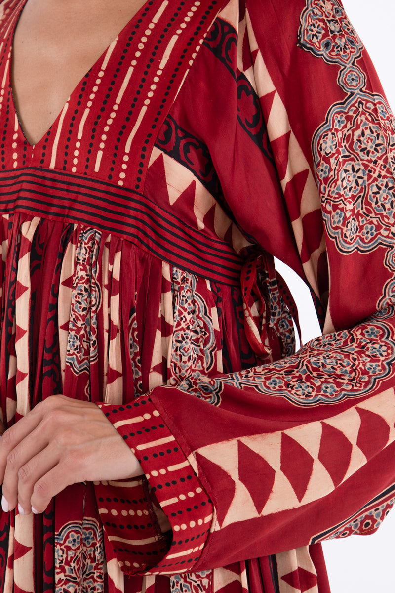 Kinda Silk Printed Red Geometric Dress