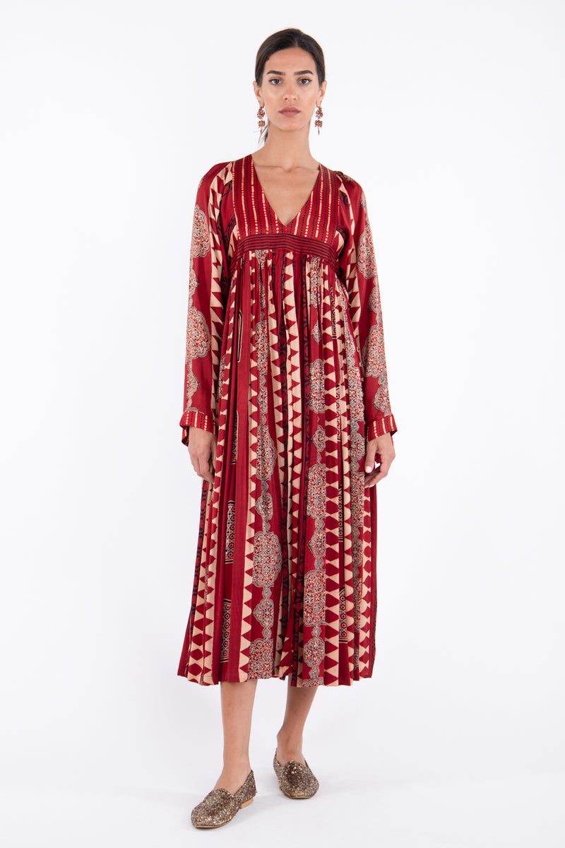 Kinda Silk Printed Red Geometric Dress