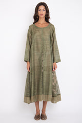 Souraya Handwoven Silk Olive Dress