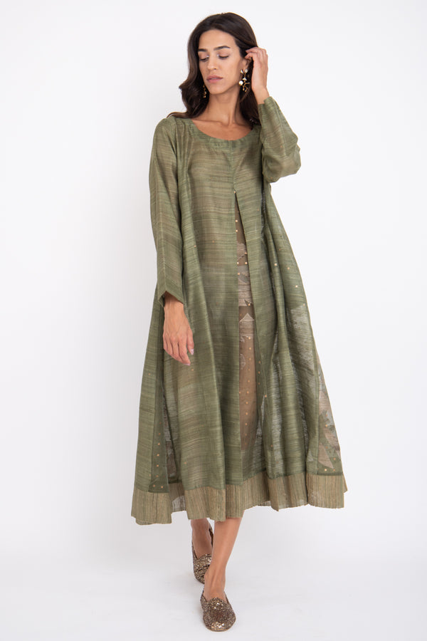 Souraya Handwoven Silk Olive Dress