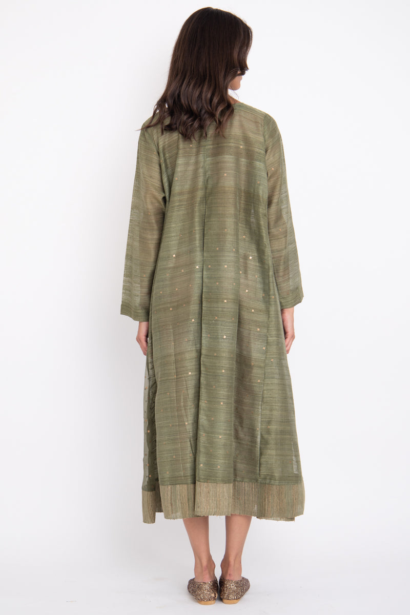 Souraya Handwoven Silk Olive Dress