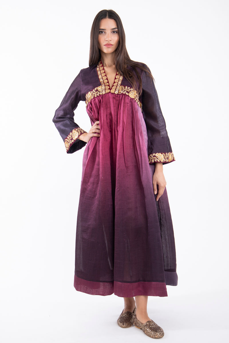 Aliaa Raw Silk Burgundy Ombré Dress