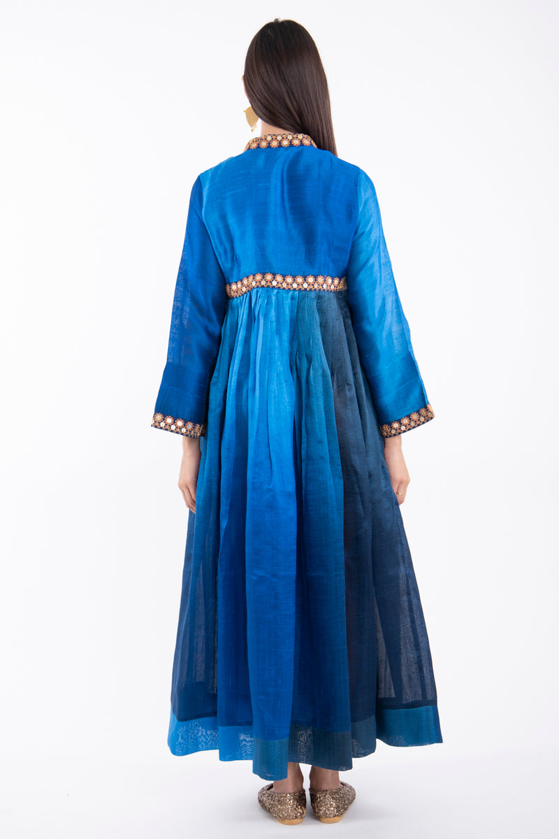 Aliaa Raw Silk Blue Ombré Dress
