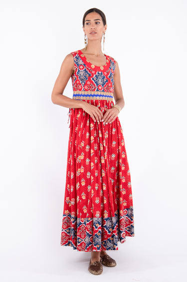 Mahrani Cotton Printed Red Flowers Dress