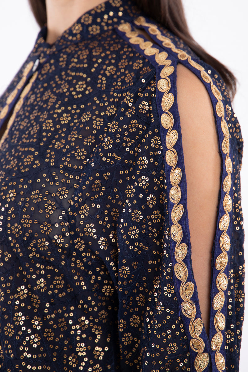 Hilal Georgette Navy With Gold Sequins Dress