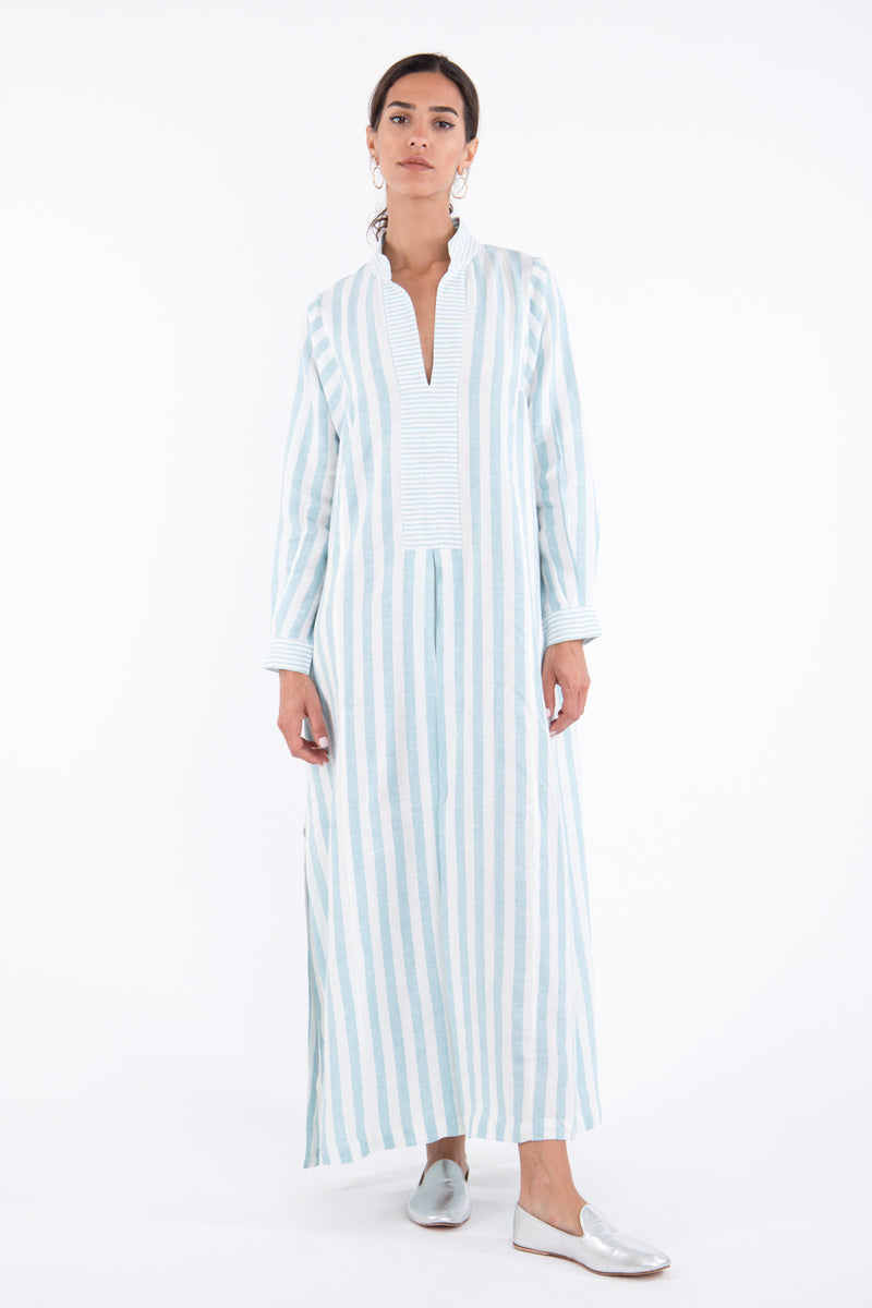 Safiya Linen Striped Blue Jellaba