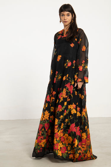 Fajer Silk Black Floral Dress