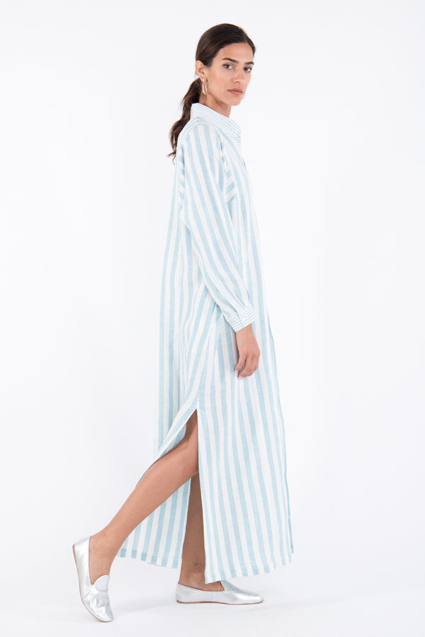 Safiya Linen Striped Blue Jellaba