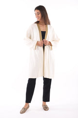 Short Silk Ecru & Gold Abaya