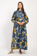 Saria Cotton Circles Blue & Green Dress