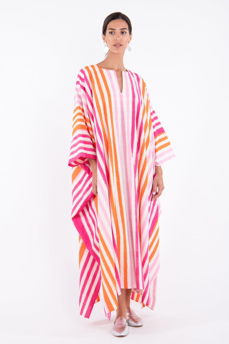 Malak Cotton Ikat Pink & Orange Kaftan