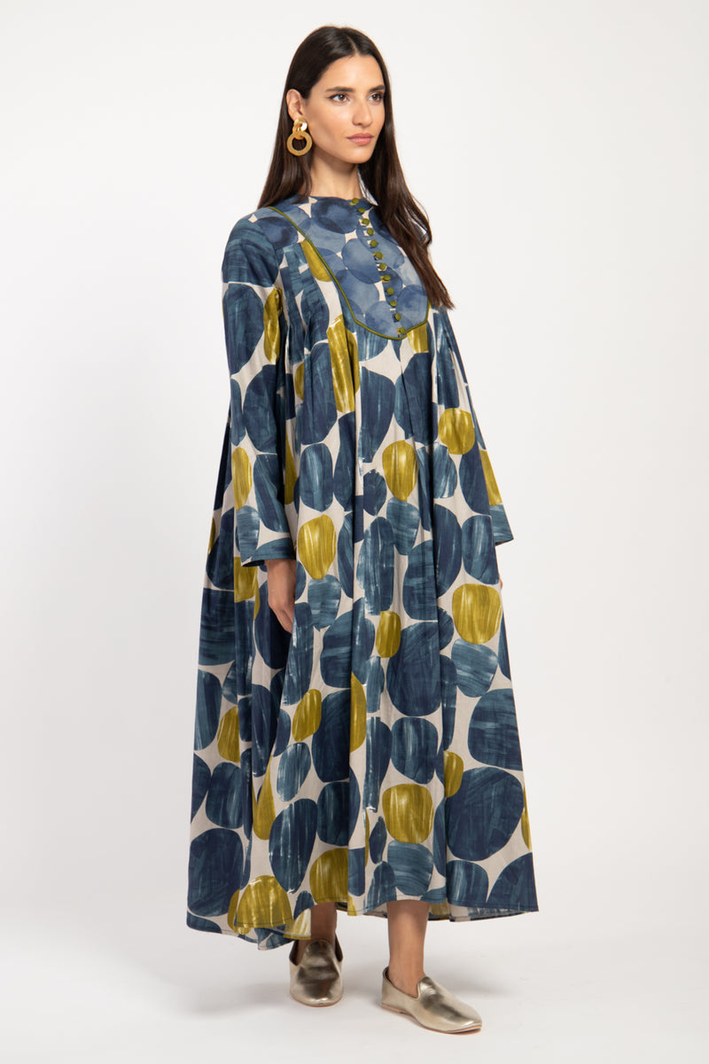 Saria Cotton Circles Blue & Green Dress