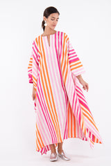 Malak Cotton Ikat Pink & Orange Kaftan